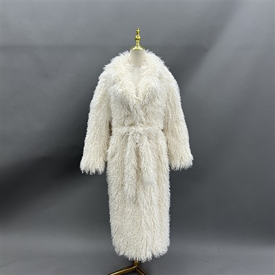 Löng hvít gervifeldsúlpa fyrir konur